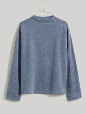 Madewell Textured Striped Jacquard Funnelneck Top In Teapot Blue Size XL